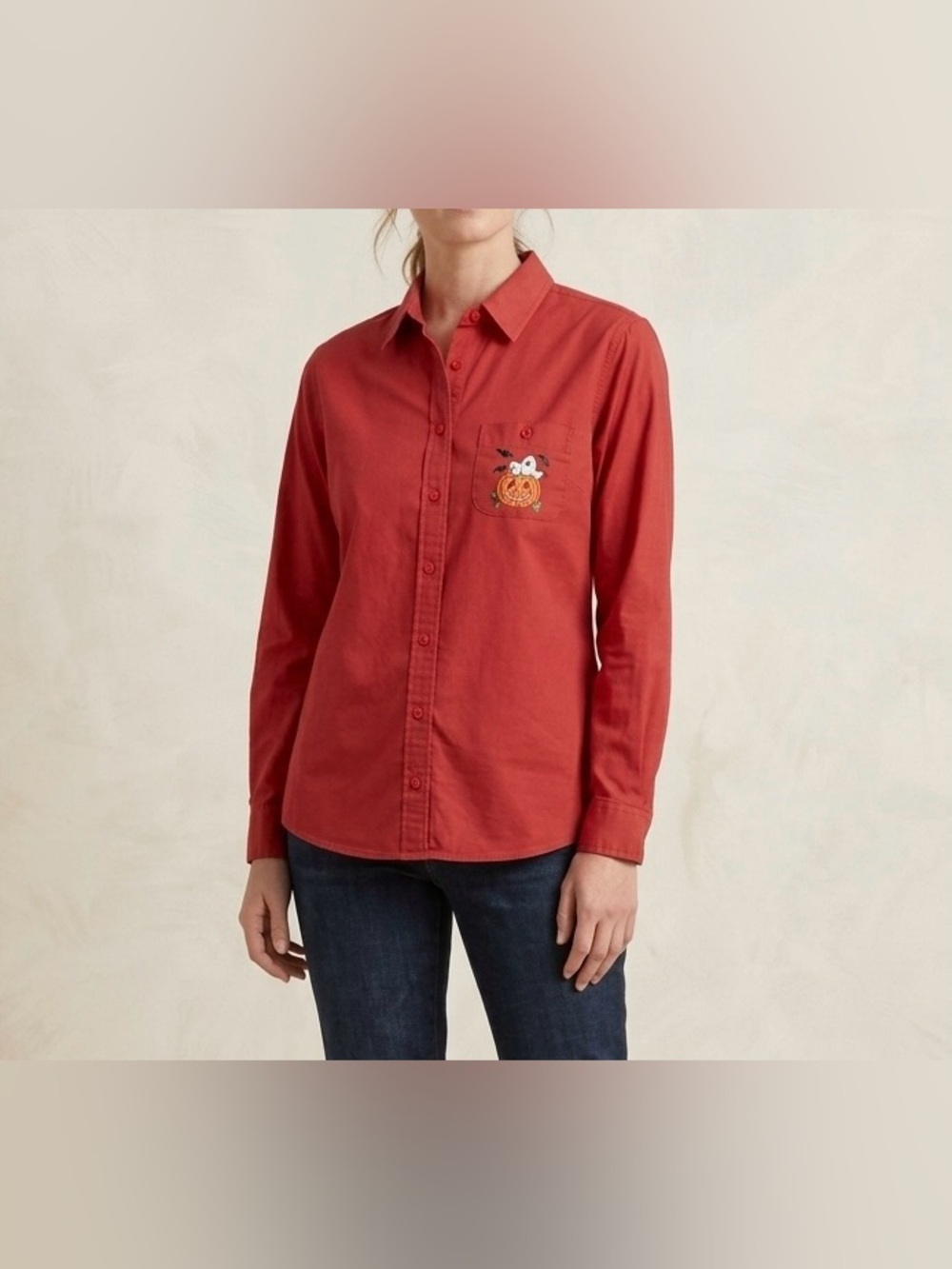 Mountain Lake Vintage Halloween Embroidered Shirt Size M Burnt Orange Button Up